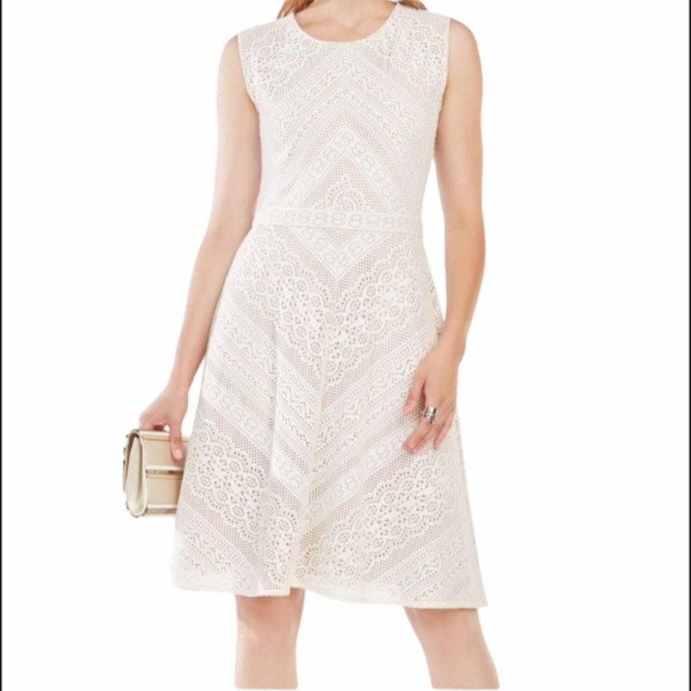 BCBGMAXAZRIA Dalency Striped Lace Dress in Ecru (XXS)